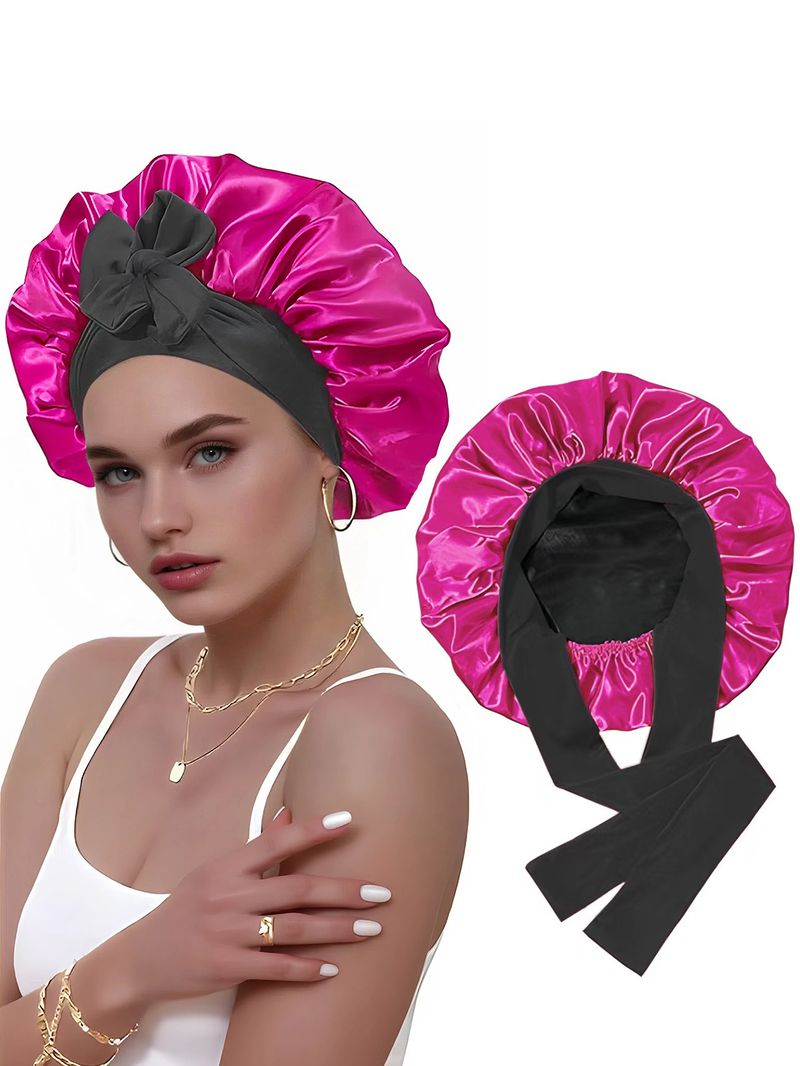 Cuffia da notte in raso a doppio strato con nastro e fiocco in seta per donna, foulard da notte per la cura della testa e dei capelli_voghion.com