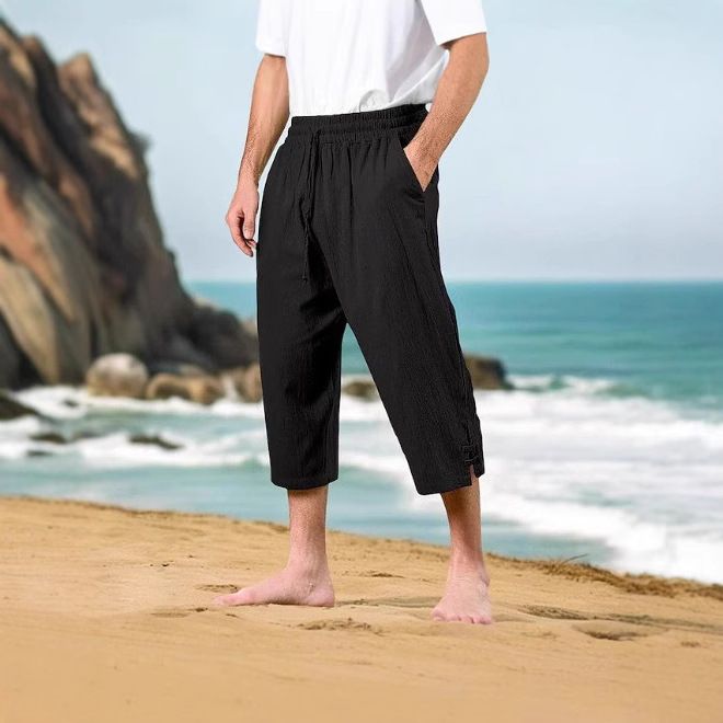 Men's Clothing Cotton And Linen Trousers Solid Color Trousers With Slits On The Bottom Comfortable And Breathable Casual Daily Vacation Pants_voghion.com