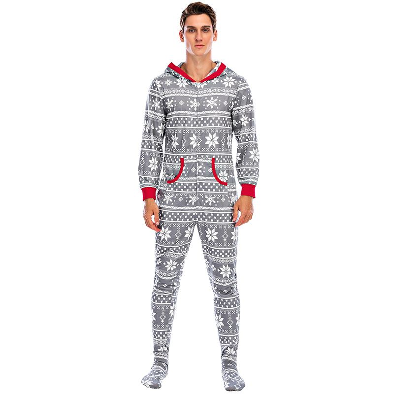 Men's Pajamas Home Clothes Printed Pajamas Men's Long Sleeve One-Piece_voghion.com
