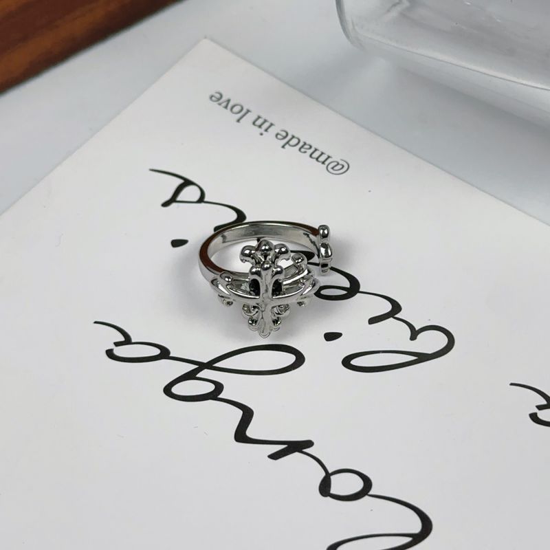 Dark Style Punk Cross Open Ring Men's Retro Niche Design Light Luxury High End Ring Index Finger Ring Women_voghion.com