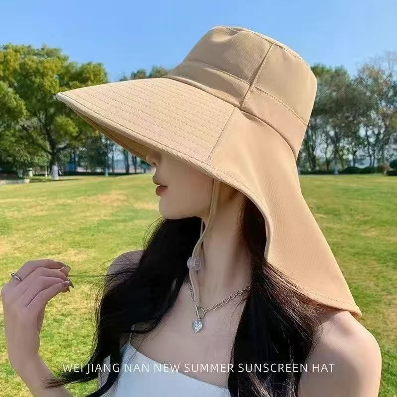 ​Women's Wide Brim Sun Hat - UPF50+ 12cm Extra Large Brim With Adjustable Face Cover & Ponytail Hole Breathable Summer Sun Hat_voghion.com