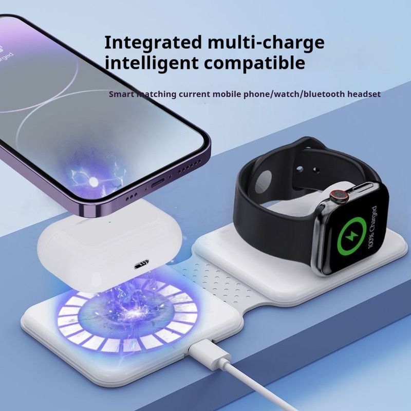 Chargeur pliable trois en un, charge rapide pratique, aspiration magnétique, chargeur sans fil multifonctionnel pour Android,_voghion.com