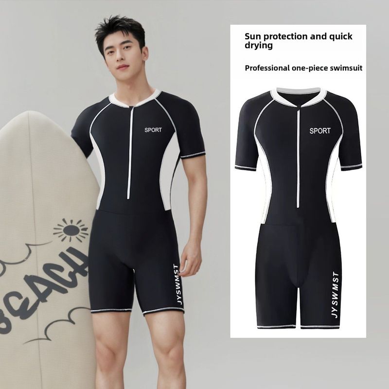 New Men's Swimsuit One-Piece Short Sleeve Diving Sun Protection Quick-Dry Rash Guard Snorkeling Sports Fitness Suit_voghion.com