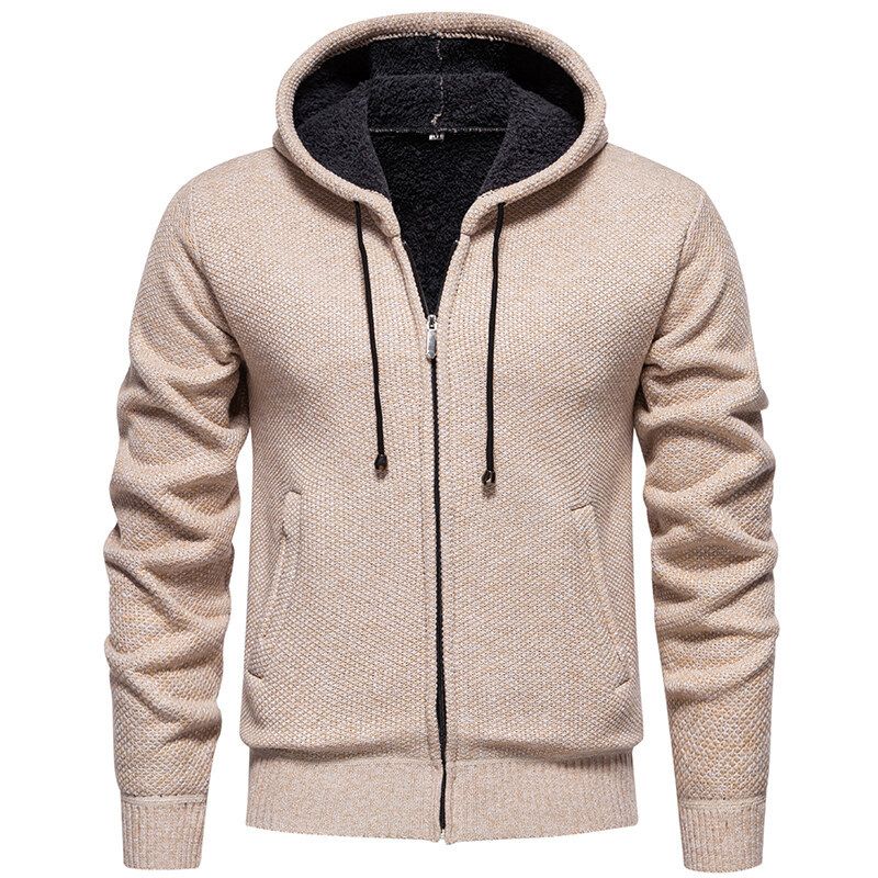 Herren-Strickjacke mit Kapuze – Grobstrickpullover mit Reißverschluss (lässige Passform, gerippte Bündchen, maschinenwaschbar, 6 Farben, M-4XL)_voghion.com