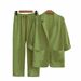 Women's Clothing Long Sleeved Solid Color Large Size Suit Cotton And Linen Suit Loose Two Piece Suit_voghion.com