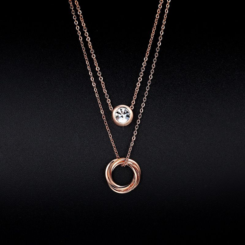 Ring + Single Diamond Double Pendant Women's Necklace Fashion Simple Temperament Women's Clavicle Chain_voghion.com
