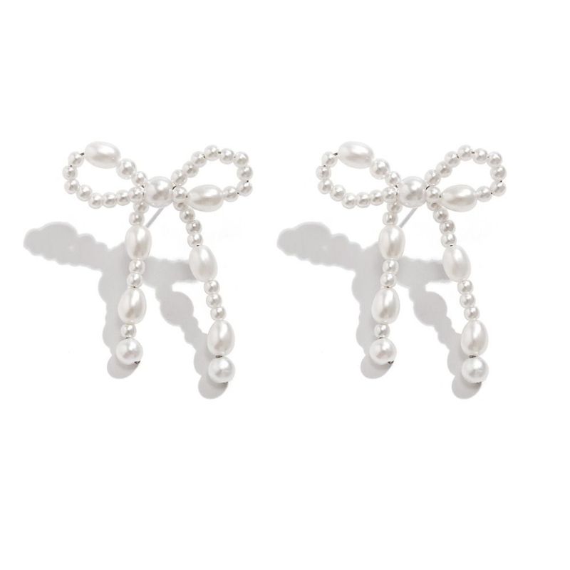 Perlen- und Schleifen-Nelkenschmuck, einfache Ohrringe, koreanische runde Ohrringe_voghion.com