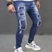 Jeans costurado tecido patch irregular calças plissadas tendência estilo clássico masculino_voghion.com