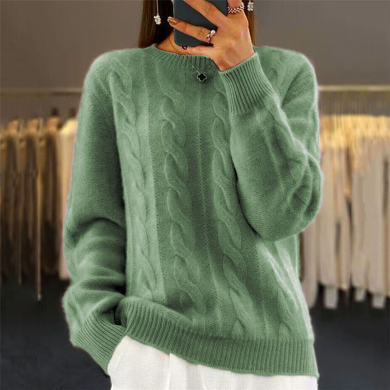 Pull à col rond décontracté de couleur unie pour l'automne et l'hiver, pull vintage torsadé_voghion.com
