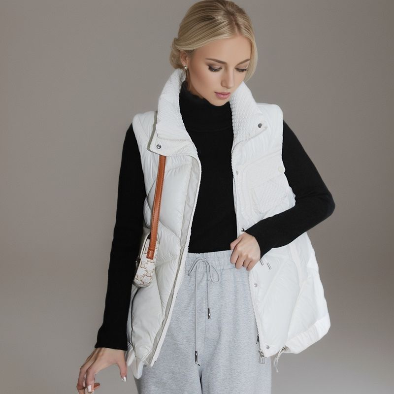  Gilet in cotone leggero Tascabile da donna alla moda con gilet in cotone leggero_voghion.com