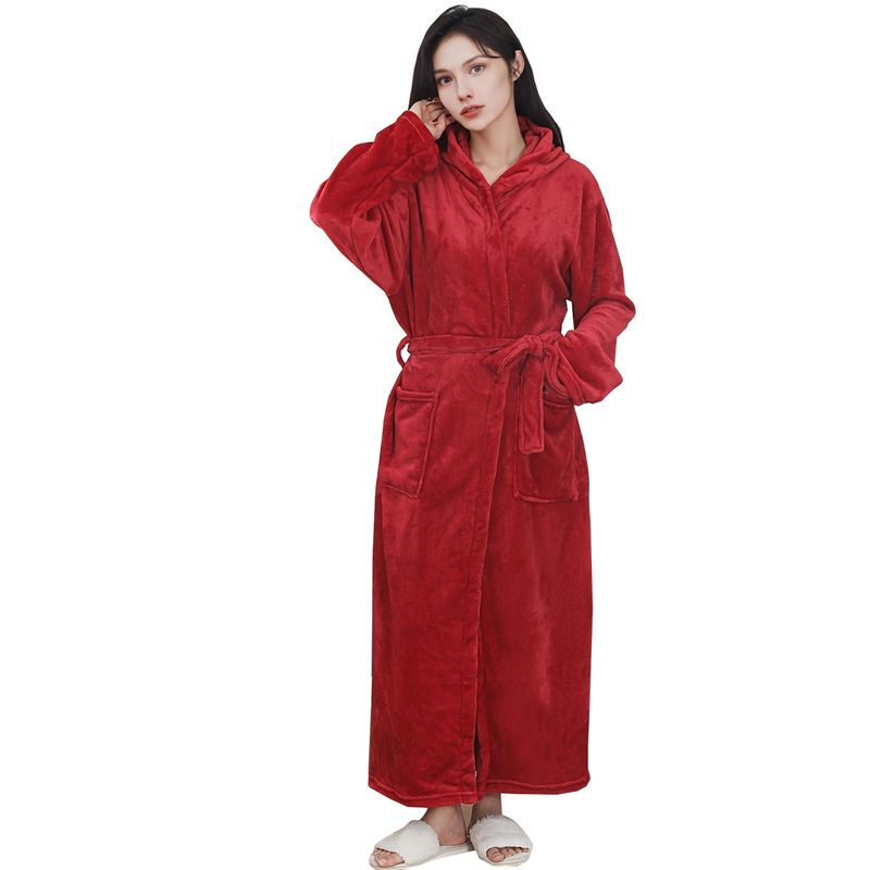 Soft Touch Micro Fleece Hooded Bathrobe Plush Long Spa Robe Absorbent Bathrobe_voghion.com