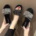 Large size women's shoes 41-43 slippers, women's summer outer wear, Korean version, thick-soled flip flops, all-match flat rhinestone slippers_voghion.com