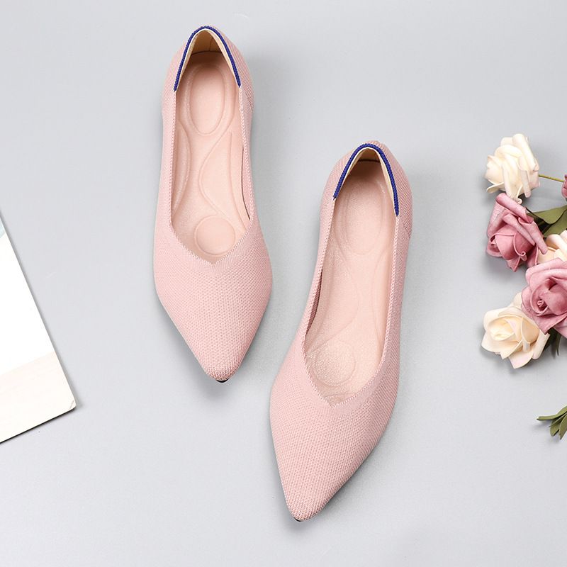 Women's Casual Shoes shoes spring and autumn flying woven single shoes bean flat large size women's shoes soft bottom knitted pointed boat shoes_voghion.com