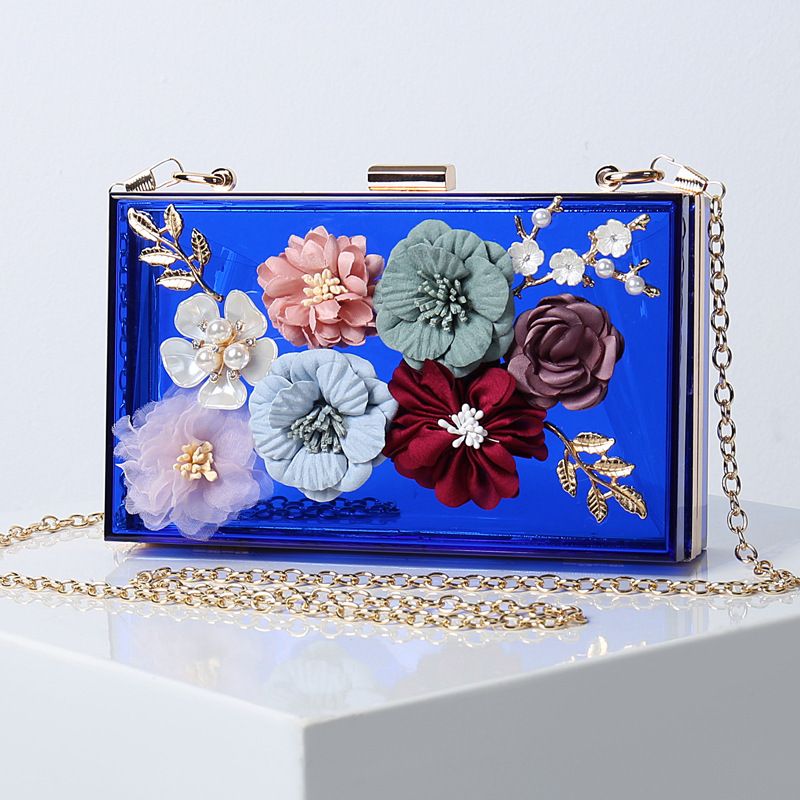 Borsa da sera con catena, alla moda, da donna, con fiori, piccola borsa quadrata tridimensionale in acrilico_voghion.com