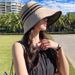 Fashion Summer Black Vinyl Sun Women Stripe Wide Brim UV Protection Bucket Hat Foldable Outdoor Beach Ladies Empty Top Sunscreen_voghion.com