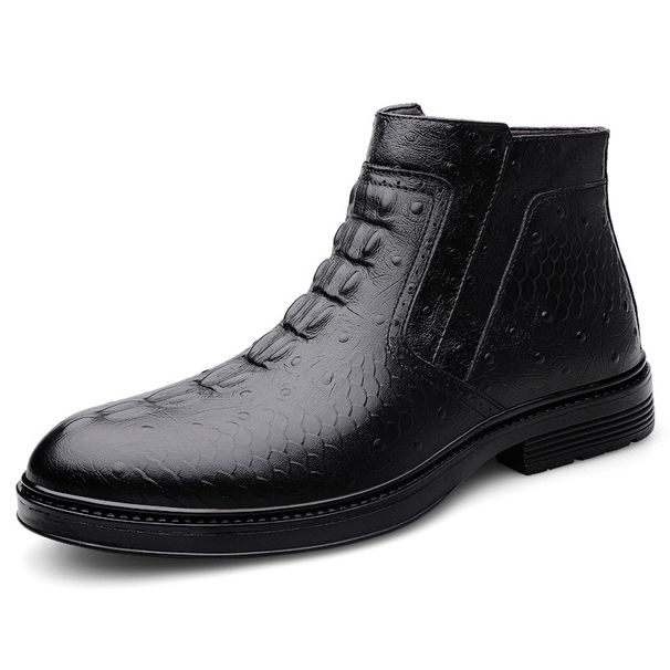 Sapatos masculinos casuais de couro, sapatos masculinos de sola macia, botas curtas de veludo quente, sapatos de cano alto para ferramentas, sapatos de couro._voghion.com