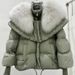 Abbigliamento da donna inverno ispessito donna pelliccia di volpe scialle grande collo di pelliccia media e lunga bianca anatra giacca calda giacca_voghion.com