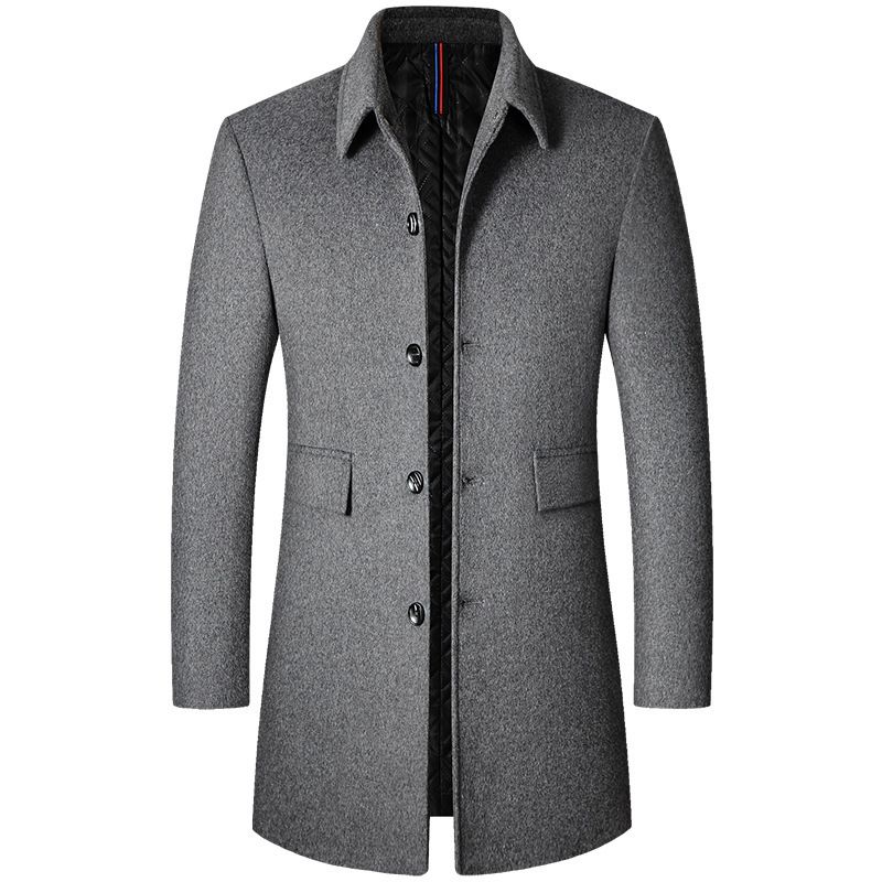 Roupas masculinas Casaco de lã Outono e inverno Comprimento médio Casaco de lã masculino Meia-idade Lapela masculina Blusão corta-vento_voghion.com