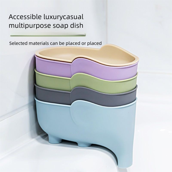 No-Drill Household Portable Non-Slip Elephant Soap Dish With Lid Countertop Storage Rack_voghion.com