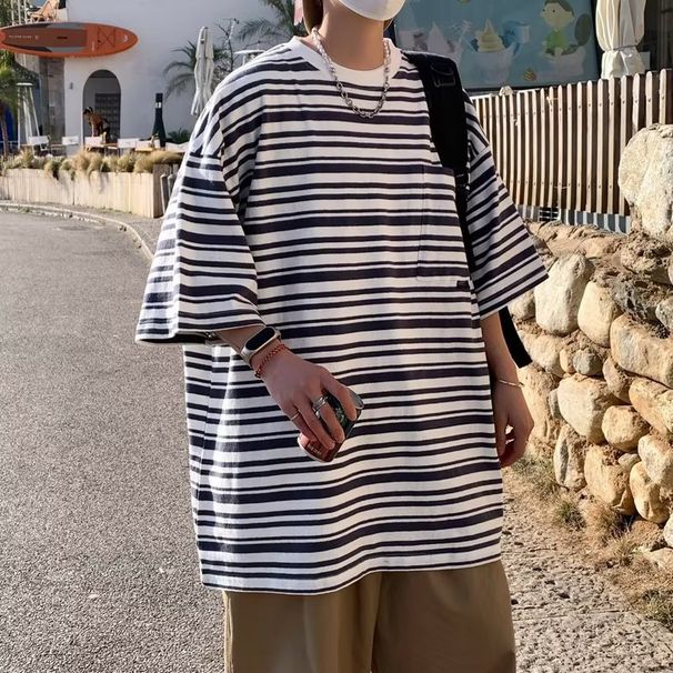 Maglietta standard estiva a maniche corte, stile urbano alla moda per giovani, scollo rotondo alla moda_voghion.com