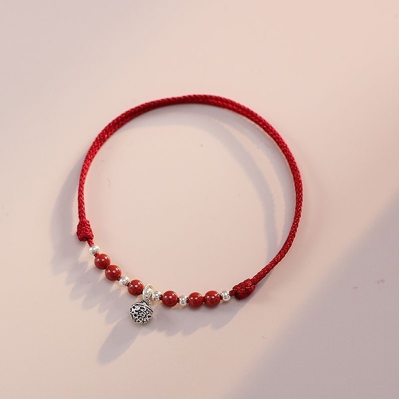 Red Rope Woven Zodiac Year Anklet For Women With Cinnabar Ancient Style Bell Summer Ankle Chain 2025 New Model_voghion.com