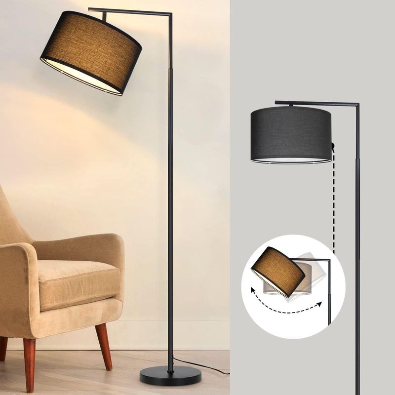 Stehlampe Schwarz Stehleuchte Vintage - 166cm Stoffschirm Standleuchte Bogenlampe E27 Fassung Mit Fußschalter Retro Standlampe Für Schlafzimmer_voghion.com