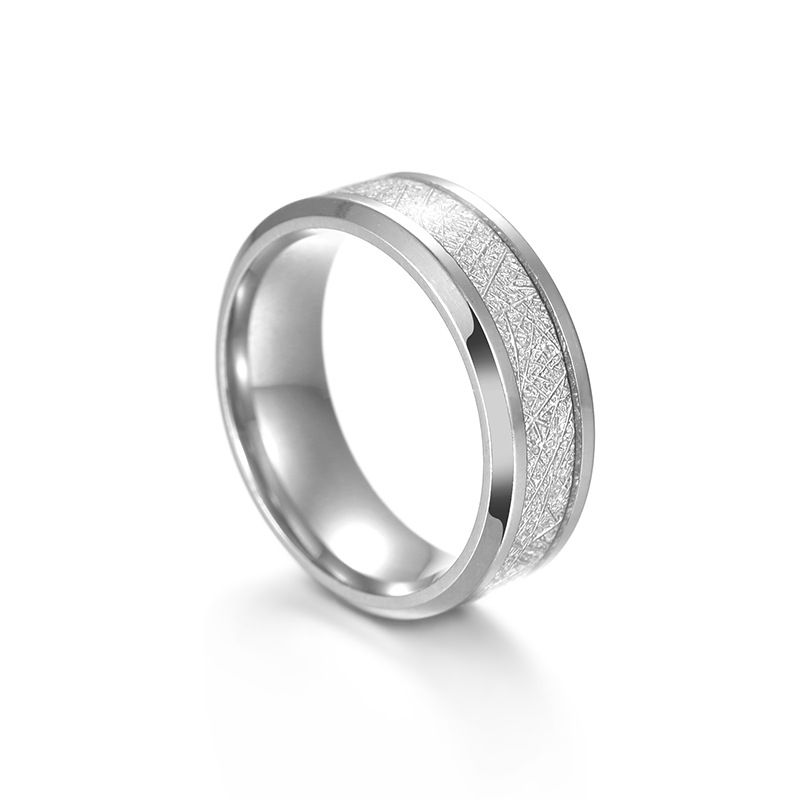 Anello da uomo in acciaio al titanio con goccia smussata, set di anelli di brina in lamina di seta ghiaccio_voghion.com
