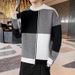 Men's Clothing Men's Fashion Large Block Splicing Jacquard Knitted Sweater Micro Wide Retro Casual Round Neck Sweater Trendy_voghion.com