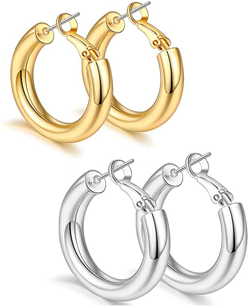 Earrings C-shaped buckle 14K earrings, circular ring accessories_voghion.com