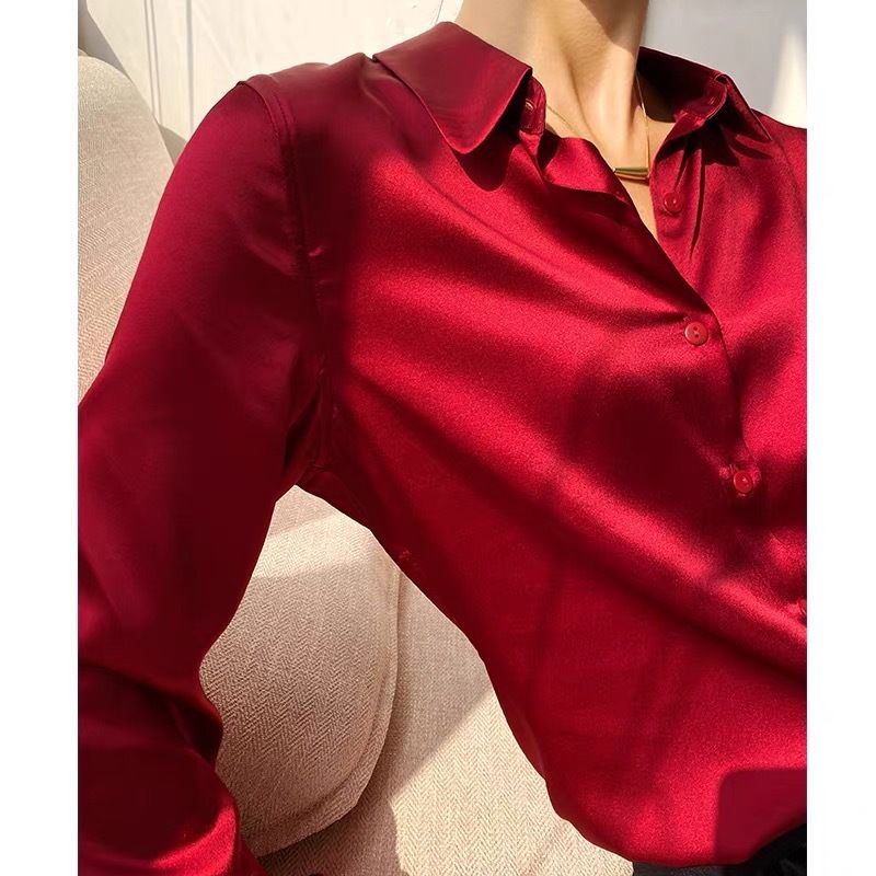 Abbigliamento da donna alla moda e sottile primavera e autunno nuovo risvolto contrasto colore camicia in chiffon top cardigan camicia bottoming shirt_voghion.com