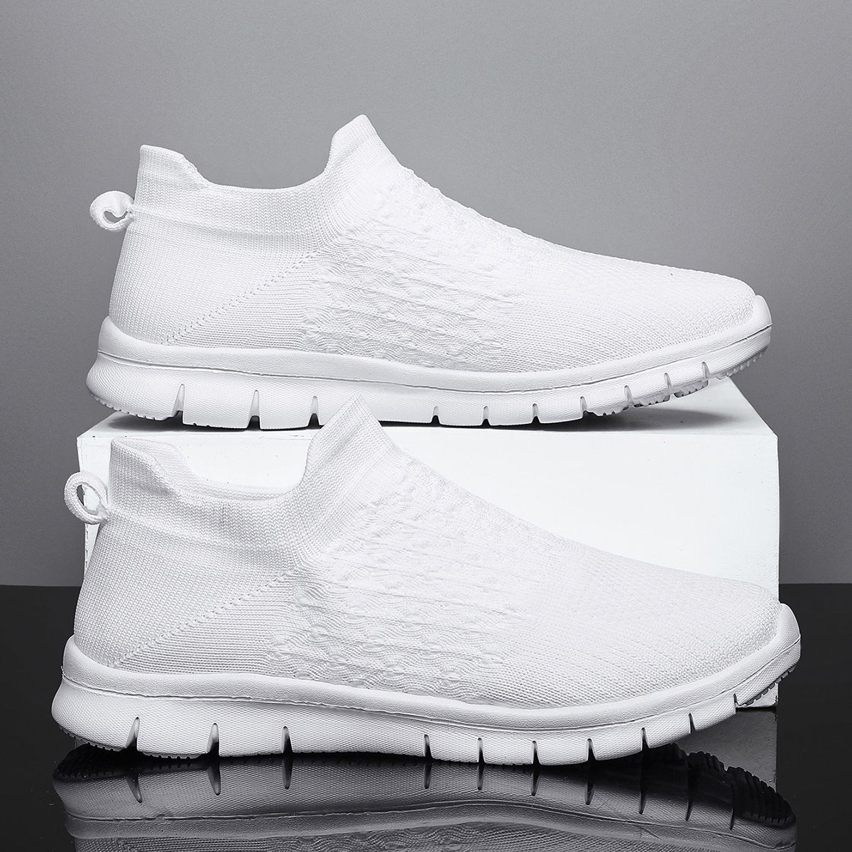 Plus Size Women's Breathable Sock Sneakers Slip-On Lazy Shoes_voghion.com