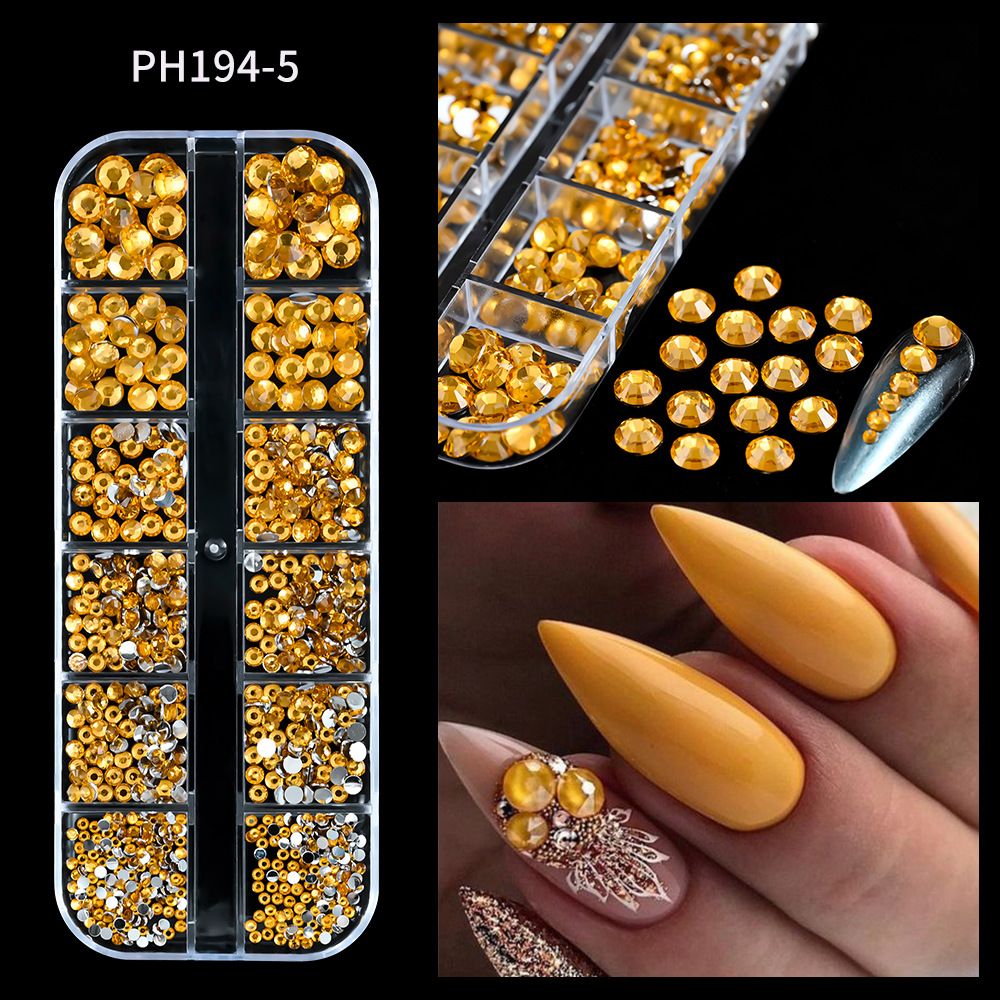 Nail Art Round White Color Flat Bottom Diamond 12 Grid Long Strip Fingertip Diamond Decoration AB Diamond Resin Nail Jewelry_voghion.com