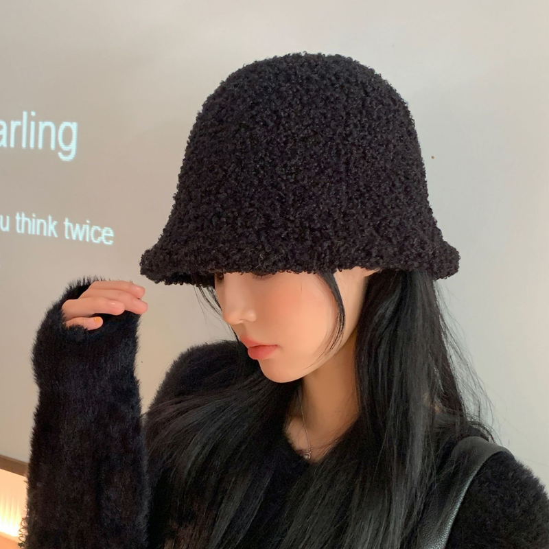 Autumn and Winter New Korean Plush Women's Face Showing Small Pot Hat Outdoor Warm Solid Color Simple Sweet Bucket Hat_voghion.com