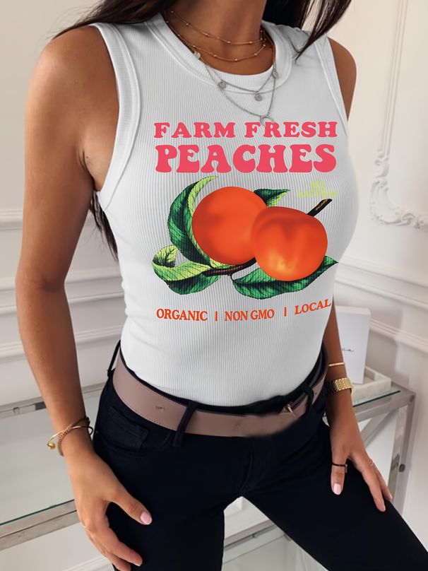 Hochelastische Weste mit kleinem Rippenmuster für Damen mit modischem Aufdruck_voghion.com