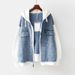 Plus Size Denim Jacket For Women – Oversized Hooded Baseball Style, Comfort Fit (L-4XL, Pink/White)_voghion.com