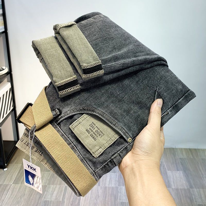 Jeans di fascia alta, etichetta di moda maschile, ricami alla moda, vestibilità slim elastica, piedi piccoli, lusso leggero, bello ruffiano,_voghion.com