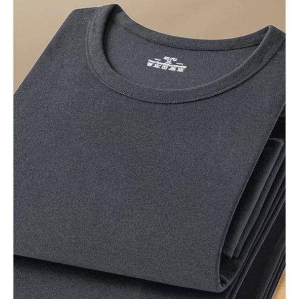 Derong base pants set autumn and winter new Korean version slim fit warm men's round neck solid color double-sided_voghion.com