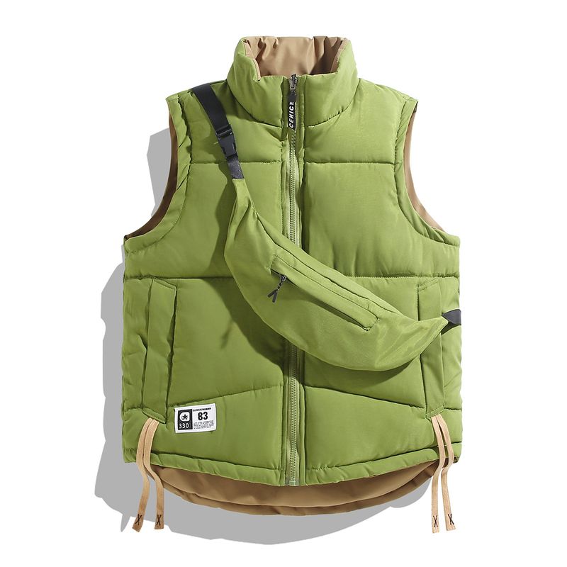 Gilet matelassé réversible pour homme avec col montant, veste chaude d'hiver sans manches zippée pour une tenue décontractée, pièce polaire grande taille à superposer_voghion.com