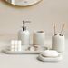 5pcs Bathroom Set: Soap Dispenser, Mouthwash Cup, Toothbrush Holder, Soap Dish, Tray With Yellow Sandstone Pattern_voghion.com