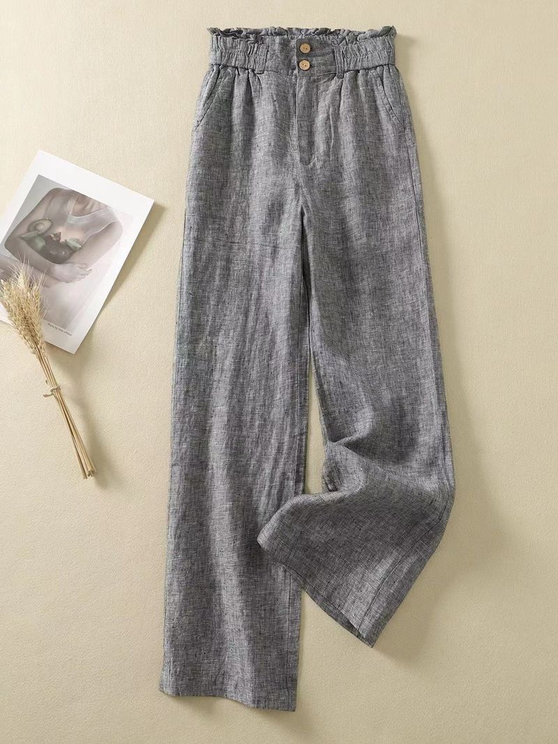Pantaloni largi din in musulman pentru femei, talie înaltă, drap subțire, casual, din bumbac și in, pantaloni de flori, talie boboc, in, pantaloni de șters_voghion.com