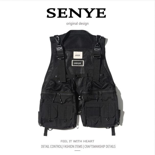 Męska odzież outdoorowa Funkcjonalny styl Wielokieszeniowa odzież robocza Kamizelka taktyczna dla mężczyzn i kobiet Luźna, uniwersalna kurtka kamizelkowa z popularnej marki modowej_voghion.com