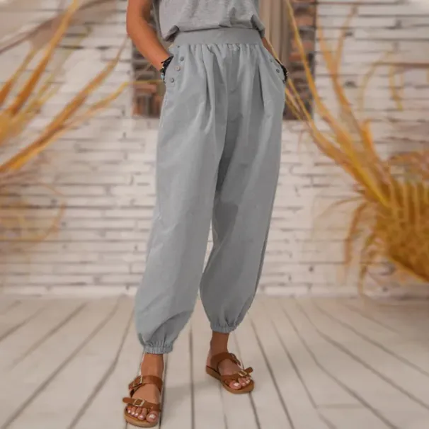 hot selling Women Harem Summer Casual Vintage Cotton inen Pants Elastic Waist Wide eg Retro oose Pockets Female Mom Trousers_voghion.com