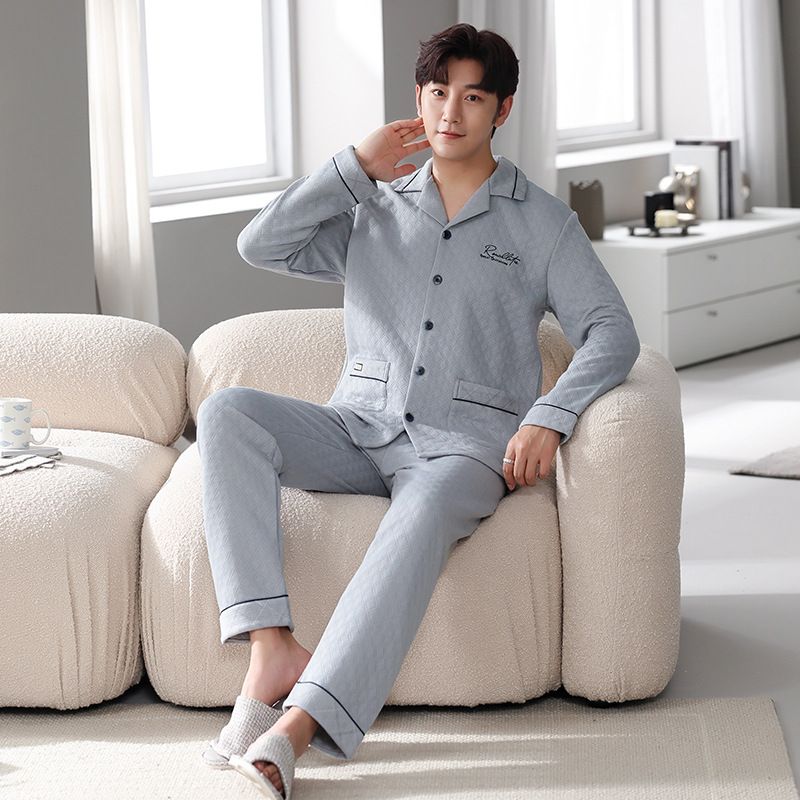 Cardigane căptușite pentru bărbați, pijamale, mâneci lungi, croială lejeră din bumbac, haine de casă groase și supradimensionate, călduroase, pentru toamnă_voghion.com