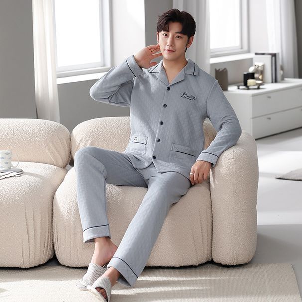 Cardigane căptușite pentru bărbați, pijamale, mâneci lungi, croială lejeră din bumbac, haine de casă groase și supradimensionate, călduroase, pentru toamnă_voghion.com