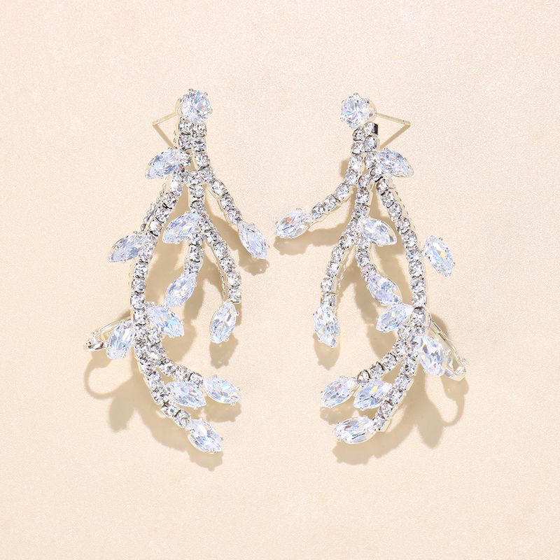Hot Selling Jewelry Chaotic Branch Shape Trendy Double Buckle Micro Paved Zircon Earrings_voghion.com