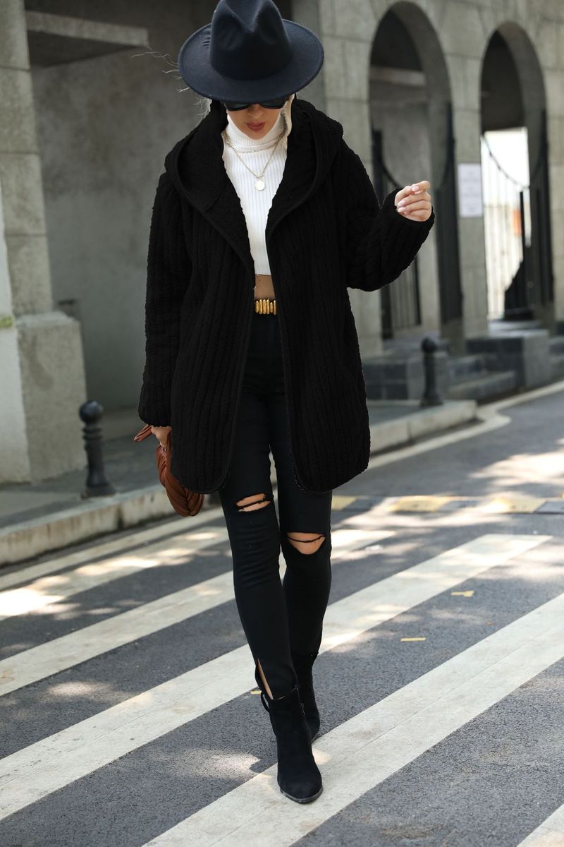 Women's Hooded Loose Reversible Plush Buttonless Cardigan Jacket_voghion.com