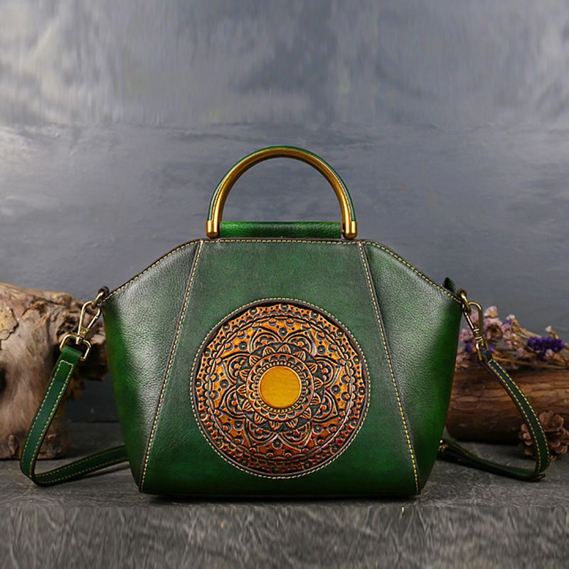 Véritable Emed cuir Messenger poignée supérieure sac rétro sac à main Totem motif haute qualité peau naturelle femmes épaule fourre-tout_voghion.com