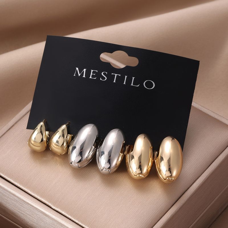 3 Pairs Simple Style Solid Color Alloy Earrings_voghion.com