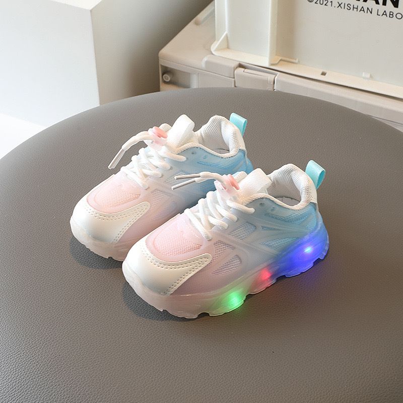 Kids' LED Light-Up Sneakers – Breathable Mesh Running Shoes With Soft Sole For Boys & Girls (White/Pink/Green, Sizes 21-30)_voghion.com