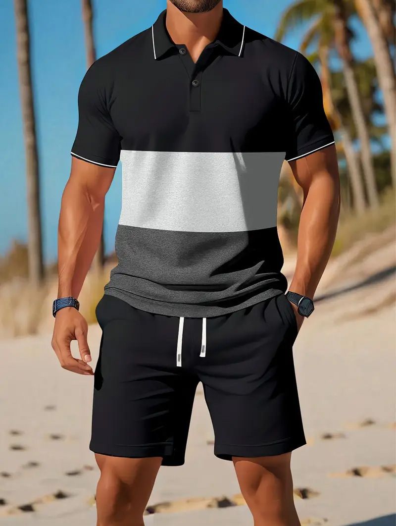 Herrenbekleidung Neue lässige Kontrastfarbe Polo Revers Shirt Kurzarm Anzug_voghion.com